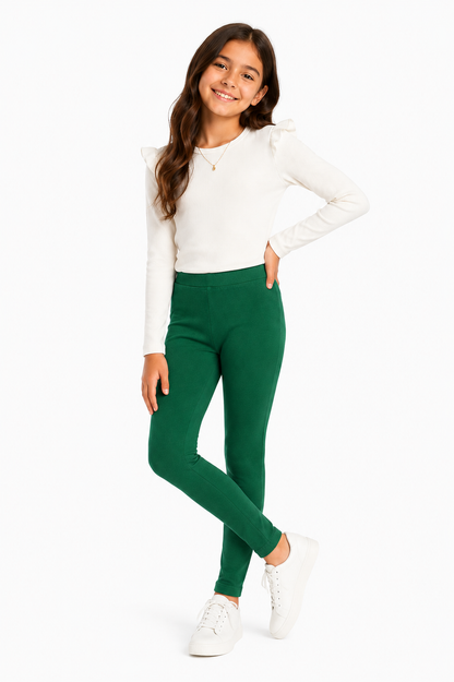 Emerald Flex Girls Leggings - Dark Green | Full Length