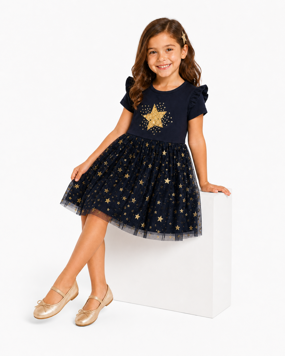 Midnight Stardust - Girls Premium Cotton Frock