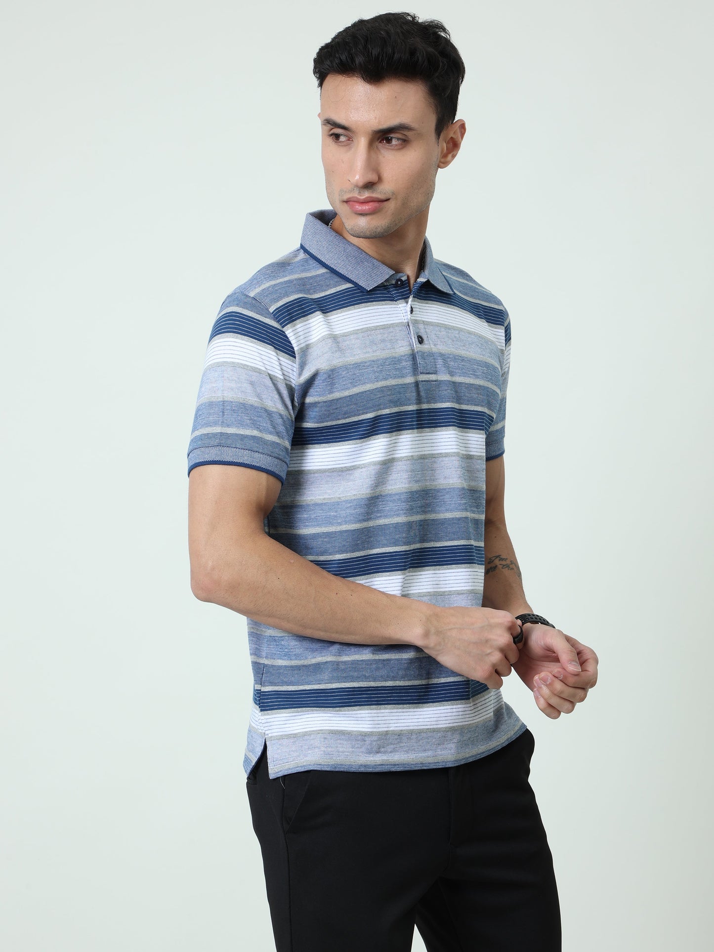 Back to Business - Men's Premium Collar T-Shirt Blue Stripes