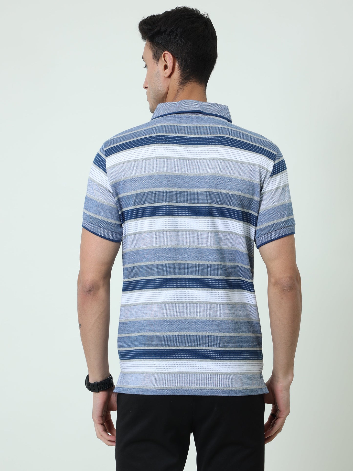 Back to Business - Men's Premium Collar T-Shirt Blue Stripes