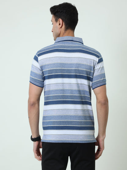 Back to Business - Men's Premium Collar T-Shirt Blue Stripes