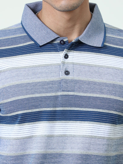 Back to Business - Men's Premium Collar T-Shirt Blue Stripes