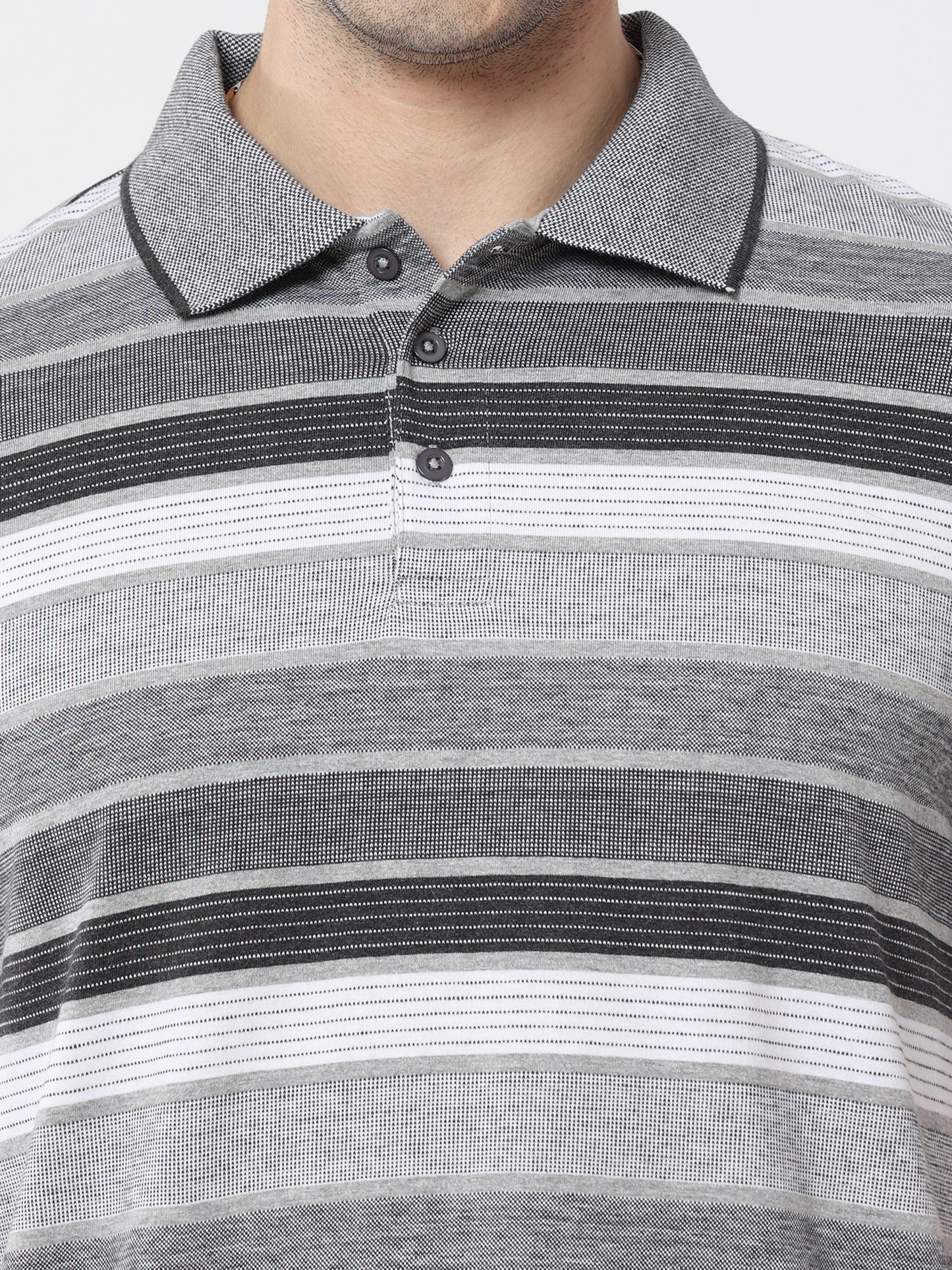 Back to Business - Men's Premium Collar T-Shirt Grey Stripes