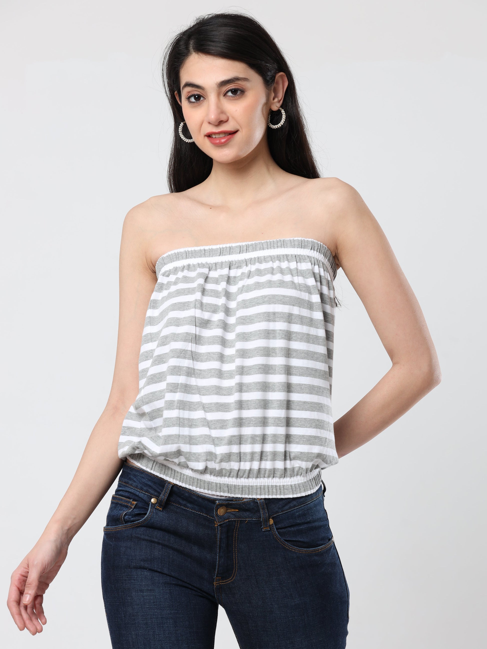 Women's Tube top - Grey/White Stripes