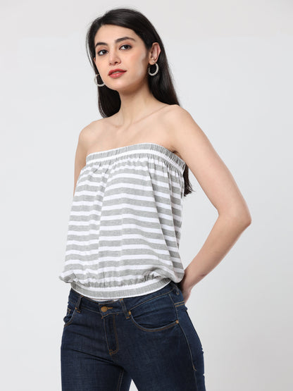 Women's Tube top - Grey/White Stripes