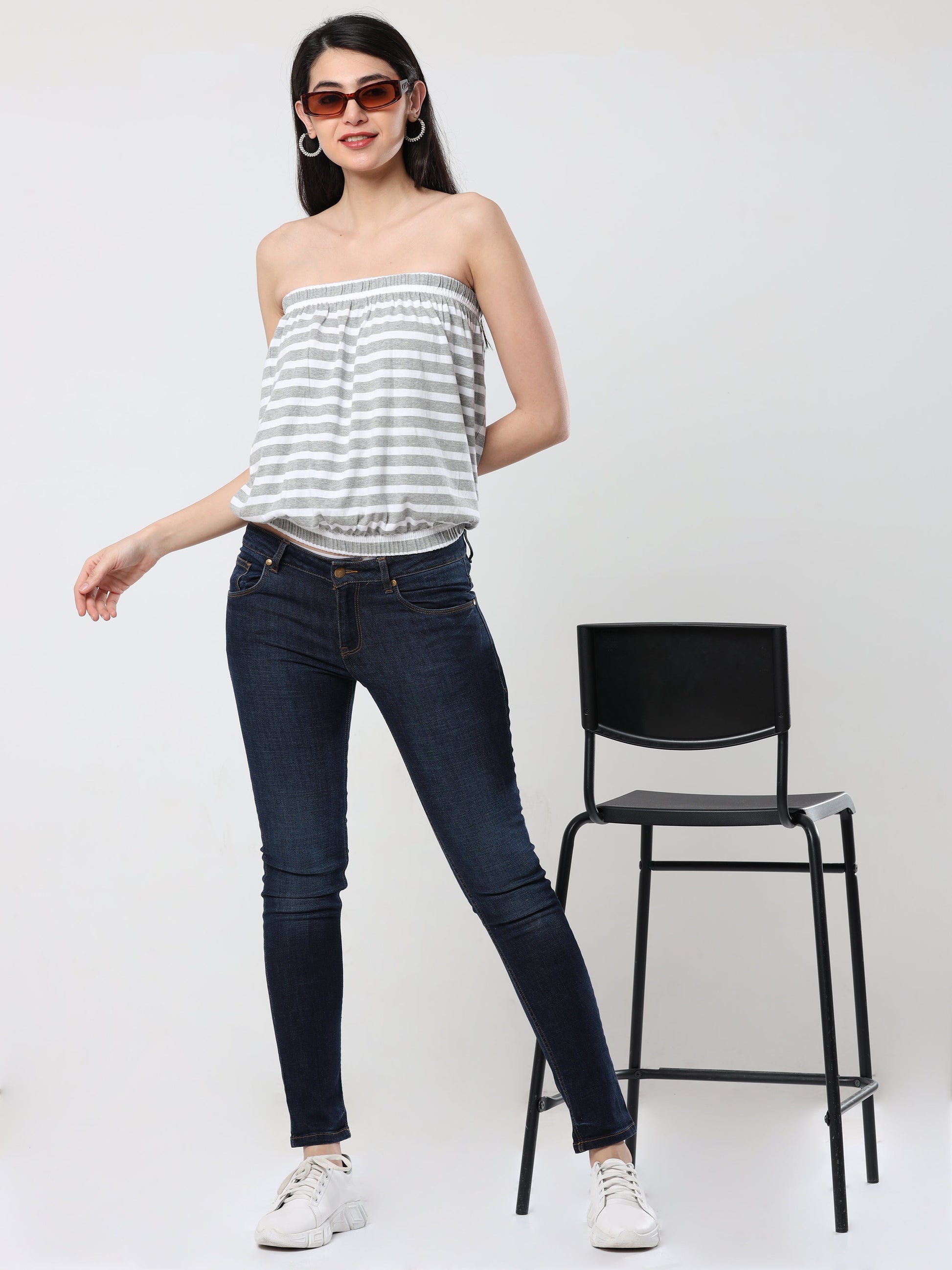 Women's Tube top - Grey/White Stripes
