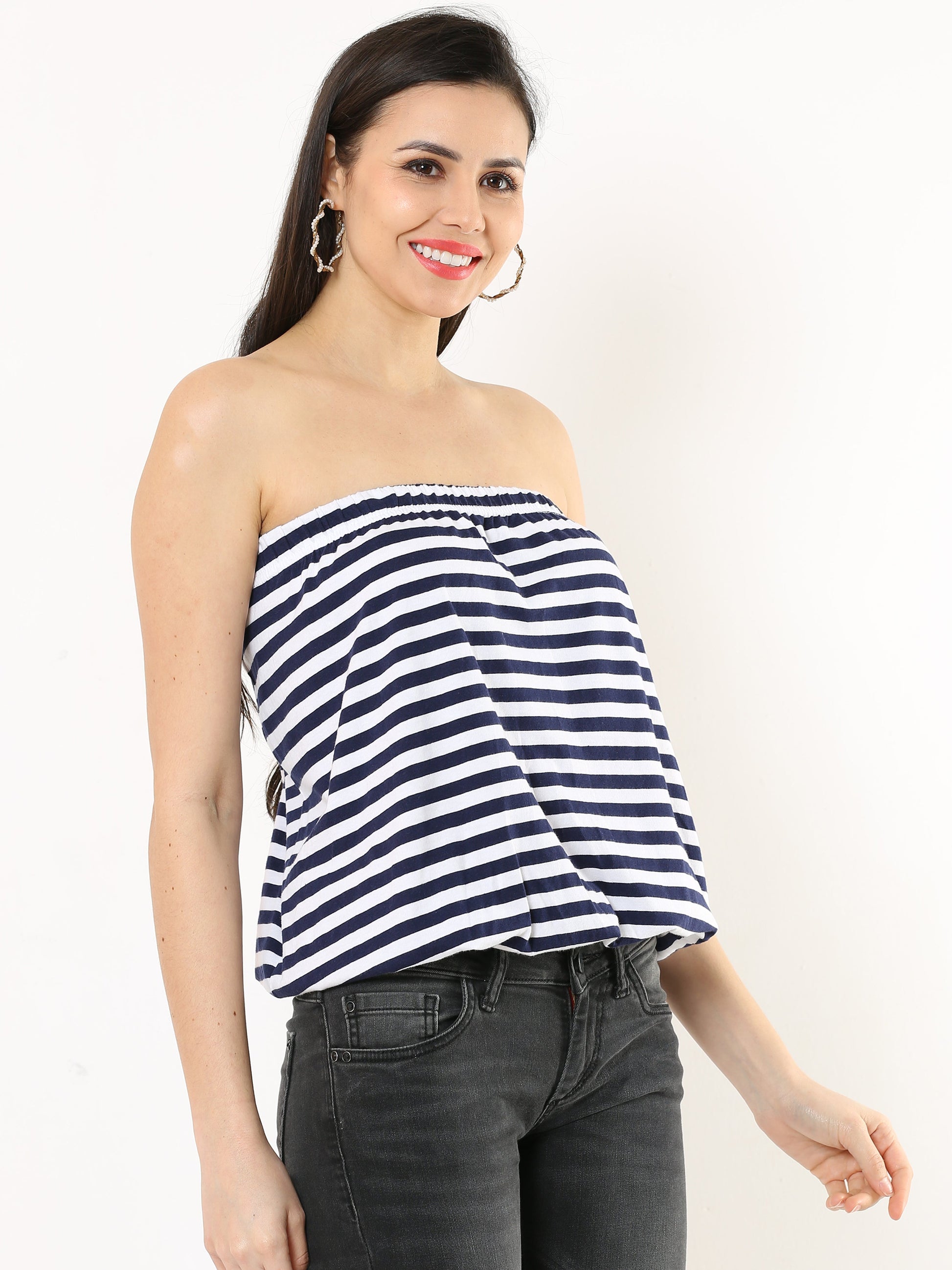 Women's Tube top - Navy/White Stripes