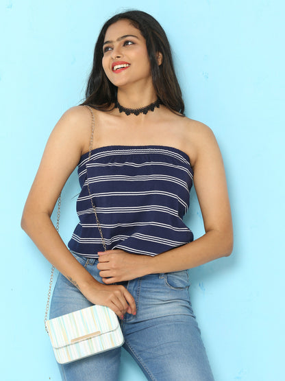 Women's Tube top - Navy Stripes