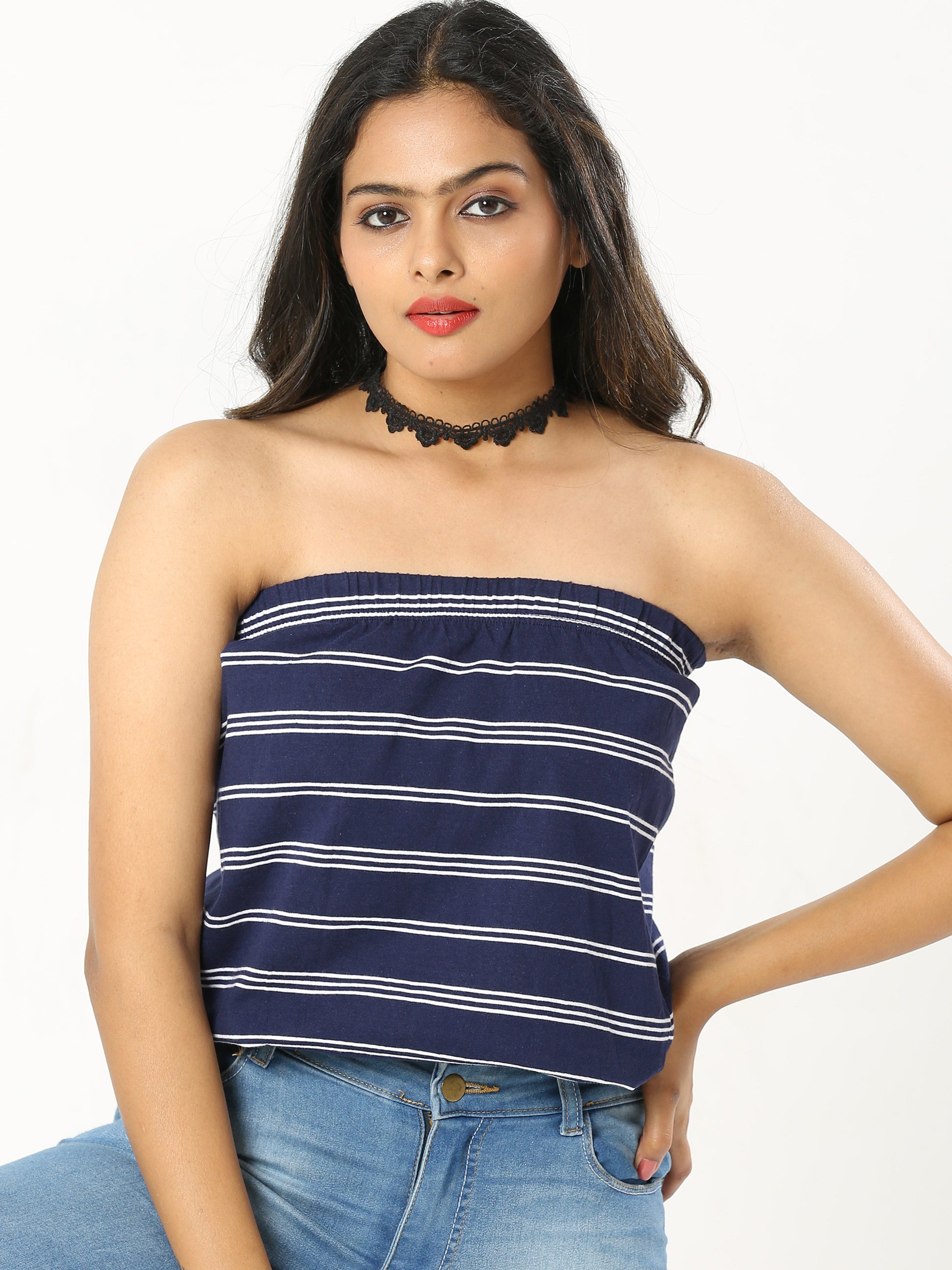 Women's Tube top - Navy Stripes