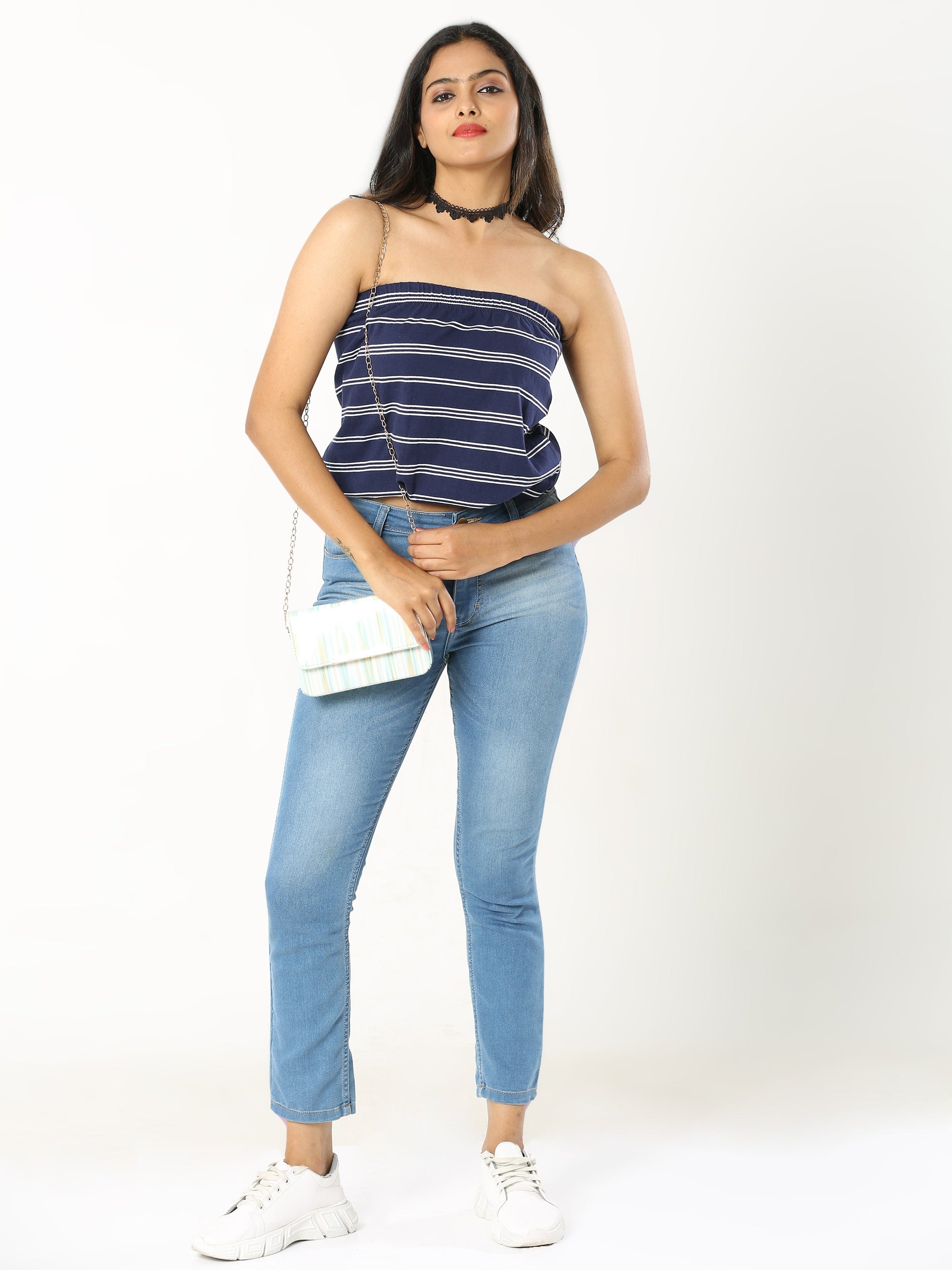 Women's Tube top - Navy Stripes