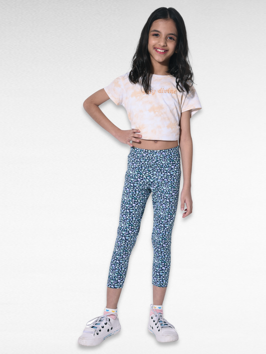 Blue Flower Girls printed leggings