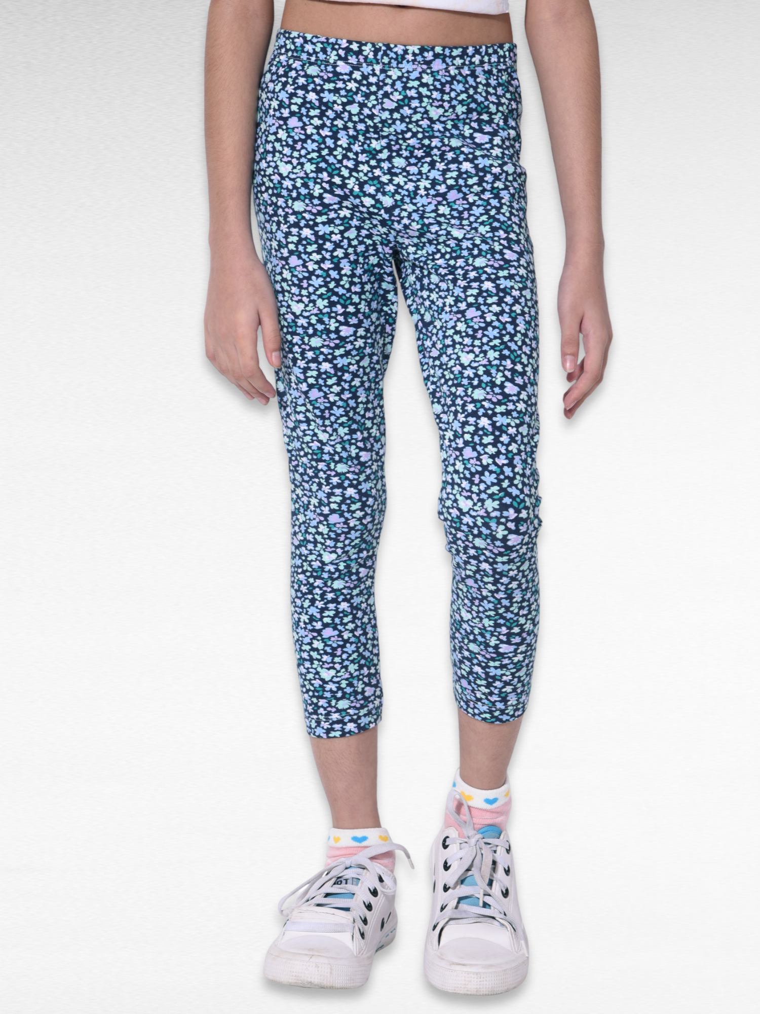 Blue Flower Girls printed leggings