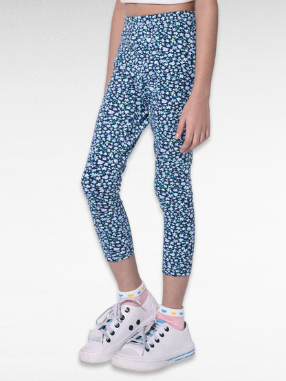 Blue Flower Girls printed leggings