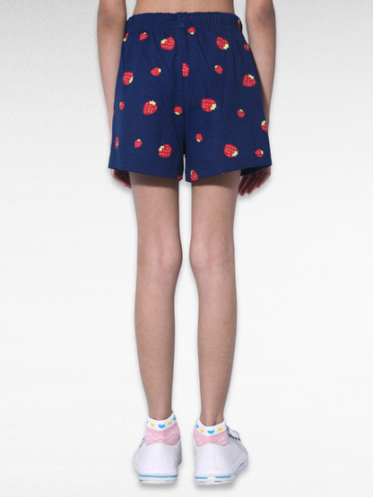 Girls Cute Strawberry Shorts - Navy