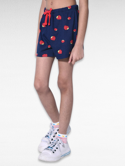 Girls Cute Strawberry Shorts - Navy