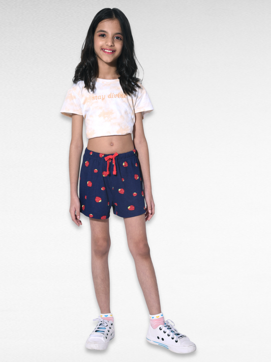 Girls Cute Strawberry Shorts - Navy