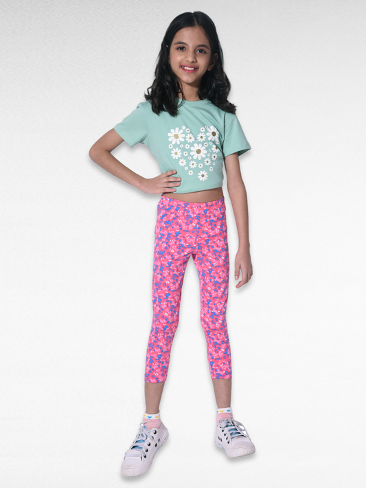 Pink Flower Girls printed leggings